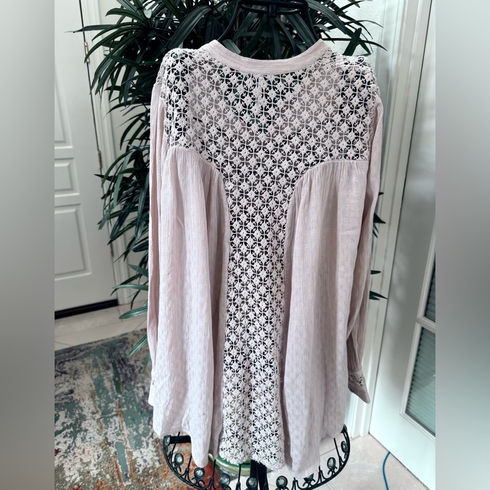 Free People Tan Blouse With Intricate Lace in the Back.